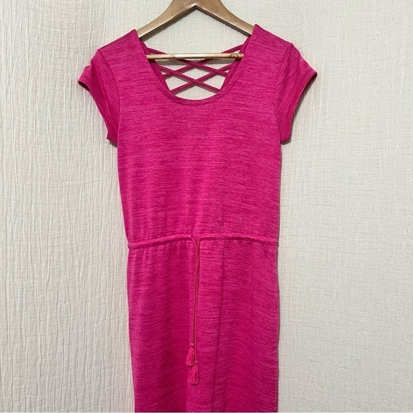 T by Talbots Maxi Dress Jersey Knit Hot Pink Tassel-Tie Women' Size Small Petite - Picture 4 of 8